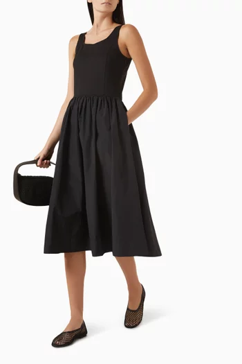Flared Midi Dress in Cotton-blend