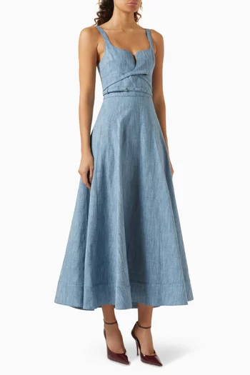 Sirene Belted Midi Dress in Denim
