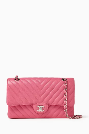 2019 Medium Double Flap Shoulder Bag in Chevron Caviar Leather