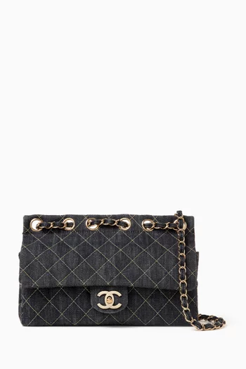 2000s Single Flap Shoulder Bag in Quilted Denim