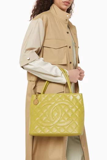2000s Gold Medallion Tote Bag in Caviar Leather
