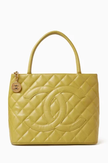 2000s Gold Medallion Tote Bag in Caviar Leather
