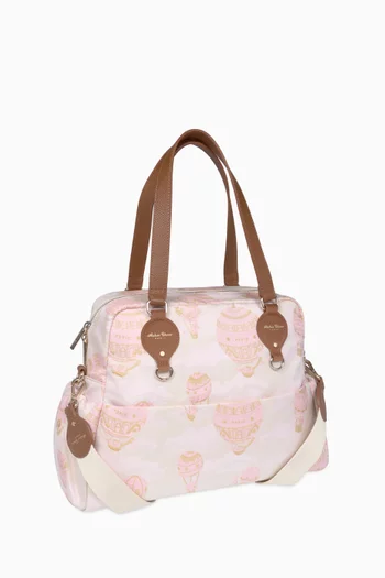 حقيبة مستلزمات أطفال بطبعة منطاد قطن وجلد