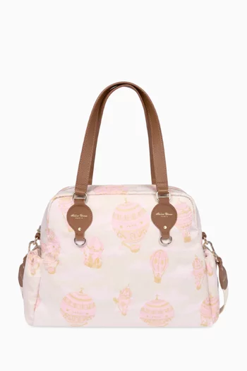 حقيبة مستلزمات أطفال بطبعة منطاد قطن وجلد