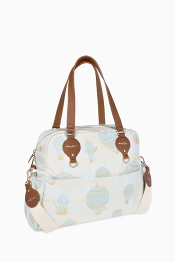 حقيبة مستلزمات أطفال بطبعة منطاد قطن وجلد