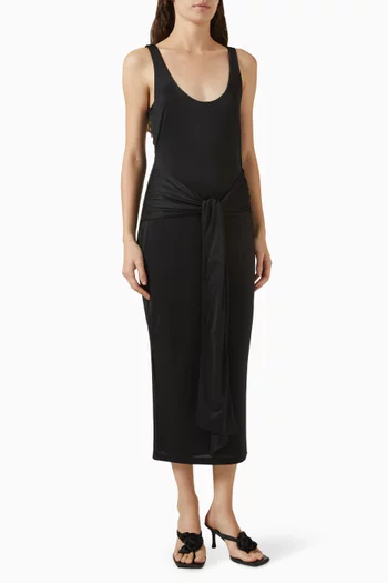Waist Tie-up Ruched Dress in Slinky-jersey