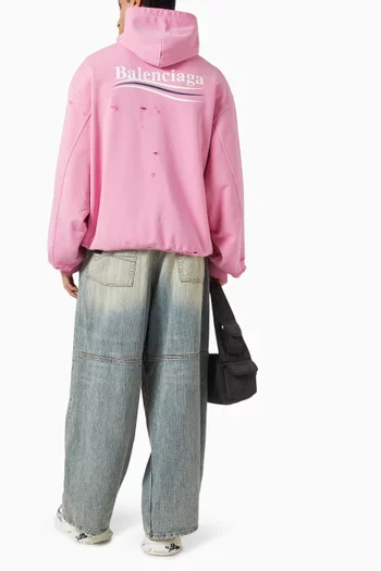 Layered Distressed Hoodie in Cotton