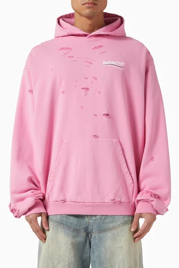 Layered Distressed Hoodie in Cotton