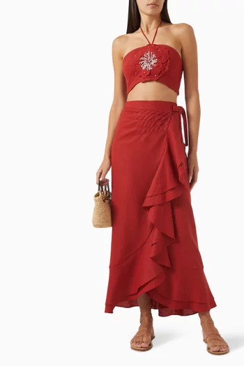 بلوزة جول قصيرة كتان