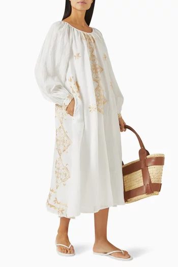 Belted Midi Dress in Ramie Blend