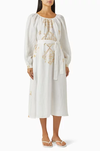 Belted Midi Dress in Ramie Blend