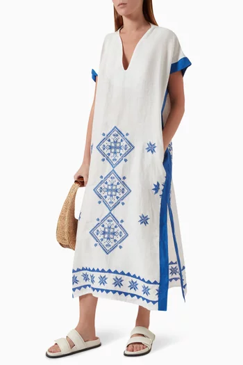 Embroidered Maxi Dress in Ramie