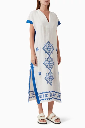 Embroidered Maxi Dress in Ramie