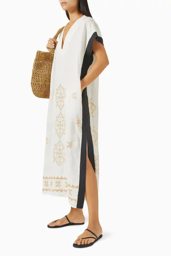 Embroidered Maxi Dress in Ramie