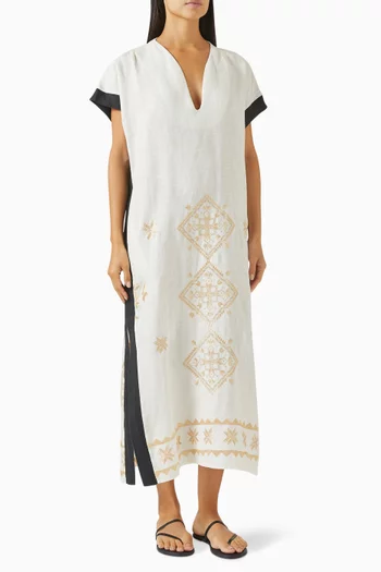 Embroidered Maxi Dress in Ramie