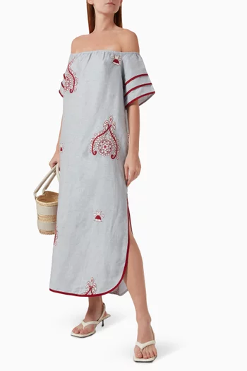Embroidered Off-shoulder Maxi Dress