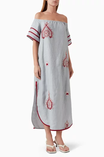 Embroidered Off-shoulder Maxi Dress