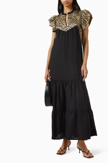 Embroidered Ruffled Tiered Maxi Dress