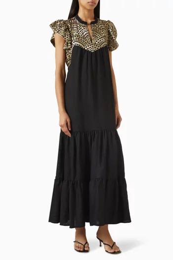 Embroidered Ruffled Tiered Maxi Dress