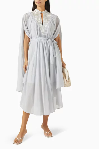 Embroidered Midi Dress in Cotton
