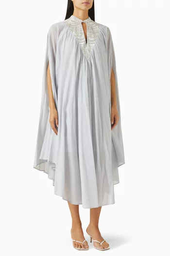 Embroidered Midi Dress in Cotton