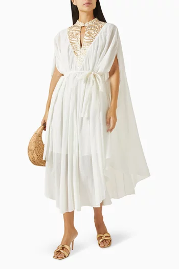 Embroidered Midi Dress in Cotton