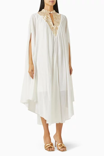 Embroidered Midi Dress in Cotton