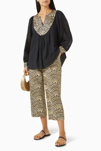 Geometric Embroidered Cropped Pants