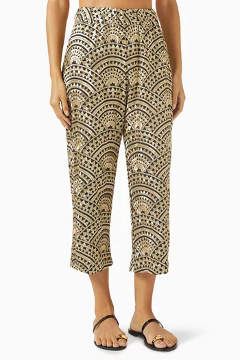 Geometric Embroidered Cropped Pants