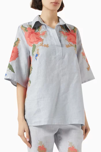 Embroidered Floral Boxy Shirt