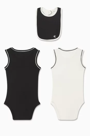 Logo Bodysuit in Cotton, Set of 2