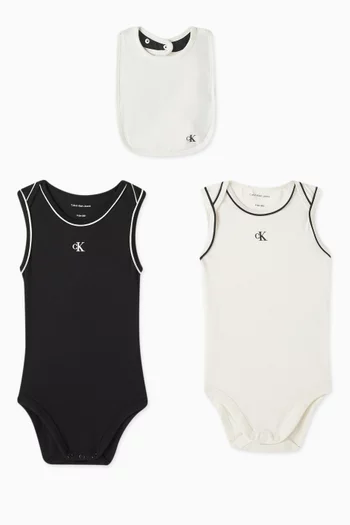 Logo Bodysuit in Cotton, Set of 2