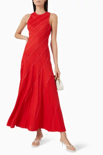 Rinea Strips Maxi Dress in Linen-blend