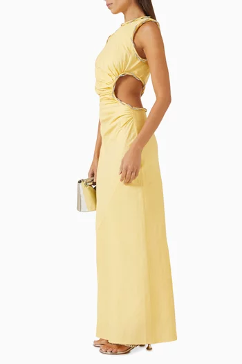 Rhinestone Cut-out Dress in Linen Blend