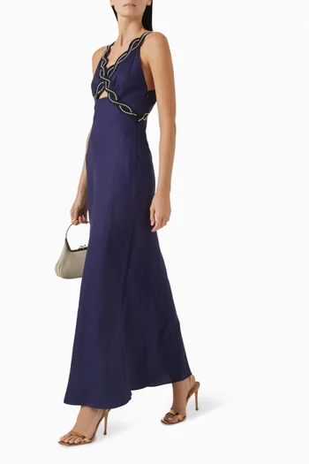 Ramiazza Rhinestone-embellished Dress in Linen Blend