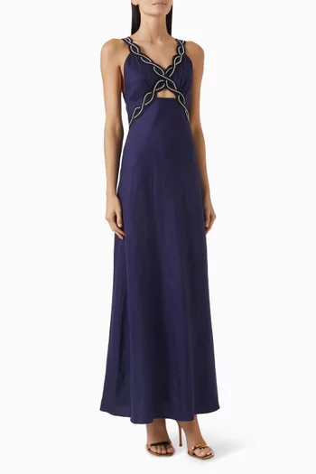 Ramiazza Rhinestone-embellished Dress in Linen Blend