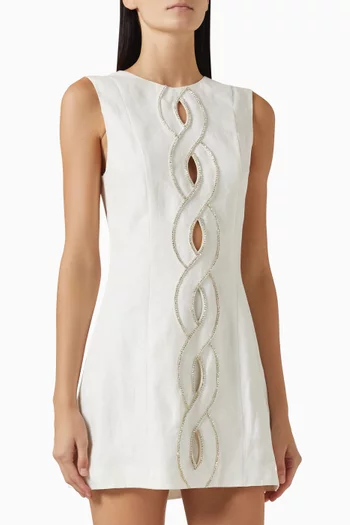 Rosela Rhinestone-embellished Mini Dress in Linen