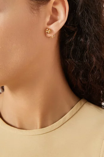 Pearl Floral Front Back Stud Earrings