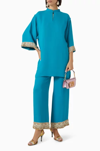 Embroidered Wide-leg Pants in Silk