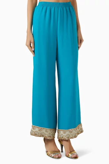 Embroidered Wide-leg Pants in Silk