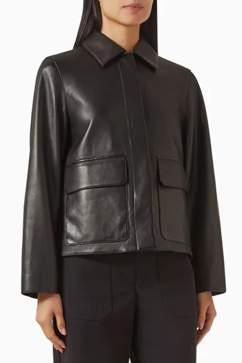 Patch Boxy Jacket in Lambskin Leather