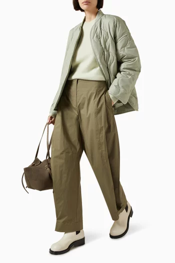 Barrel-Leg Pleated Pants