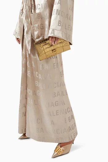 حقيبة اورجلاس صغيرة بتصميم رفيع جلد عجل بنقشة جلد التمساح