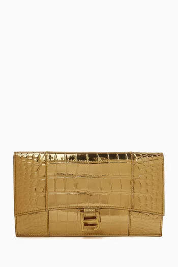 حقيبة اورجلاس صغيرة بتصميم رفيع جلد عجل بنقشة جلد التمساح