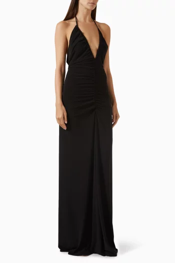 V-neck Draped Maxi Dress in Jersey