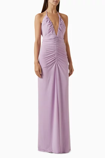 V-neck Draped Maxi Dress in Jersey