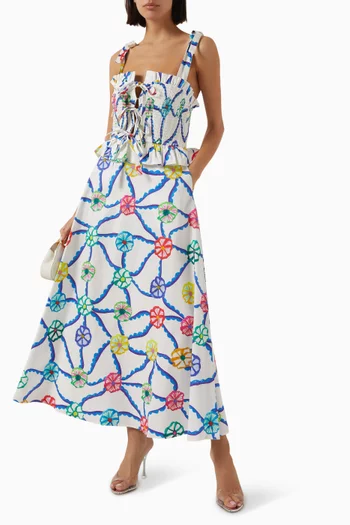 Turpan Printed Maxi Dress in Stretch-cotton