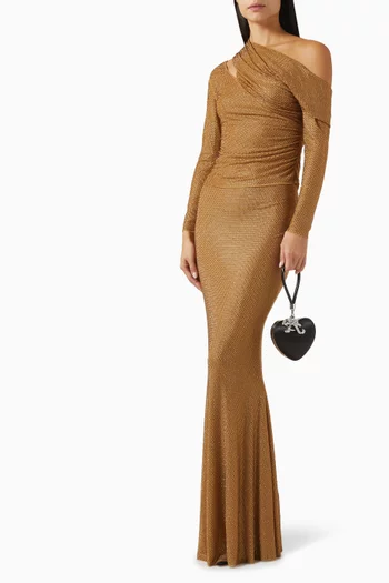 Rhinestone-embellished Maxi Skirt in Mesh
