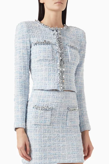 Embellished Check Cardigan in Tweed