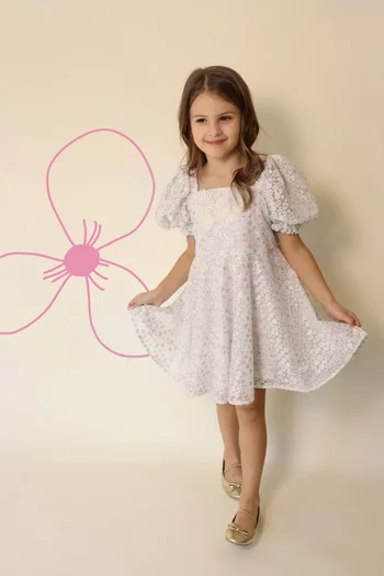 Embroidered Puff-sleeve Dress